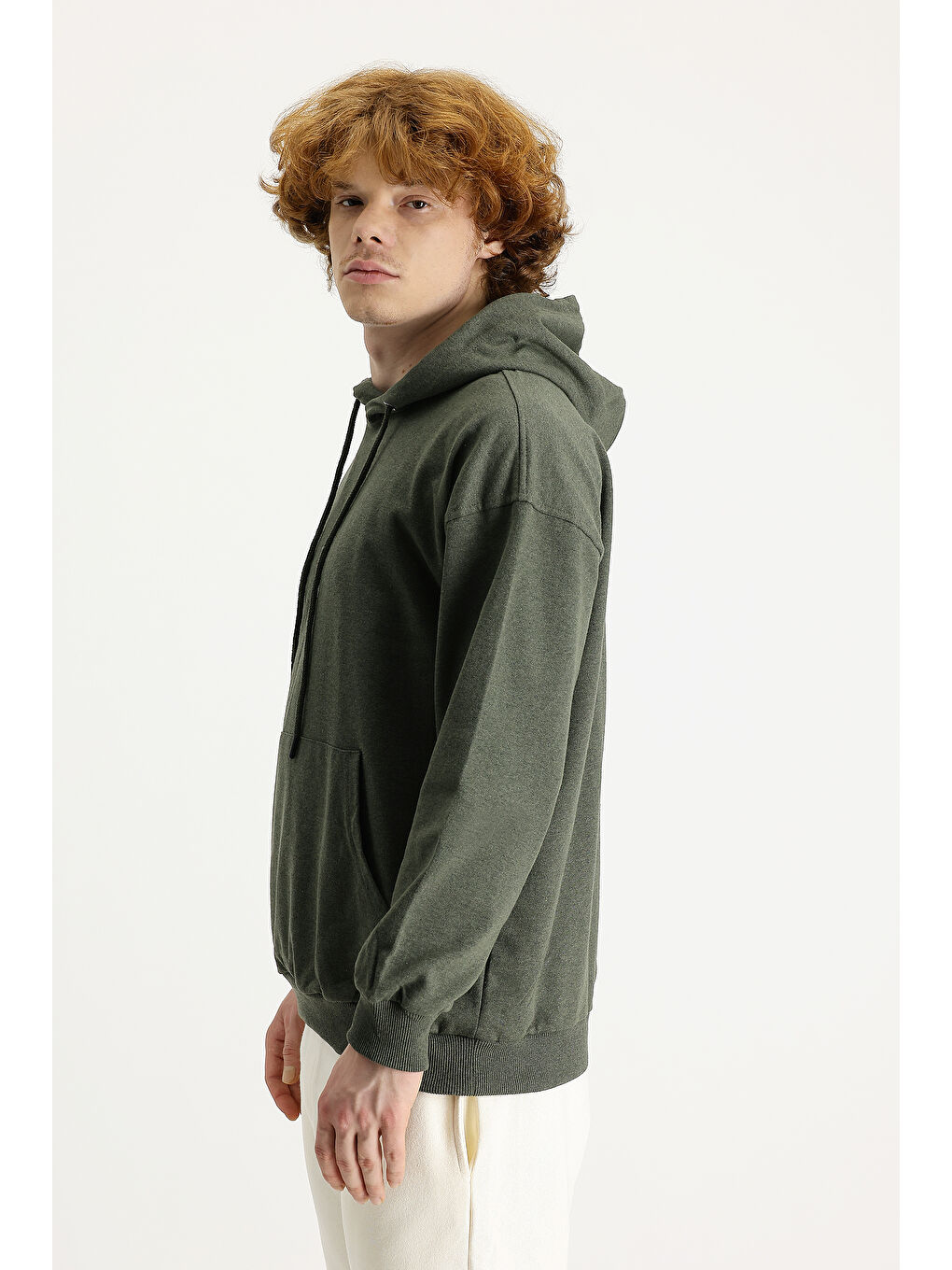 Haki Kapüşonlu Oversize Pamuklu Sweatshirt-3