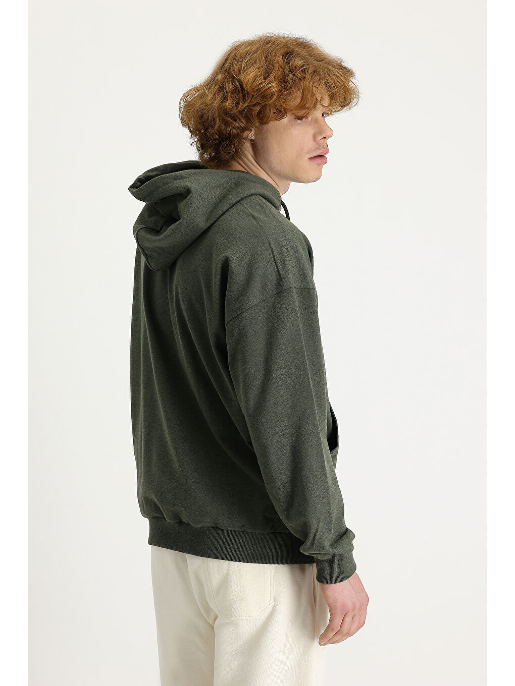 Haki Kapüşonlu Oversize Pamuklu Sweatshirt-4