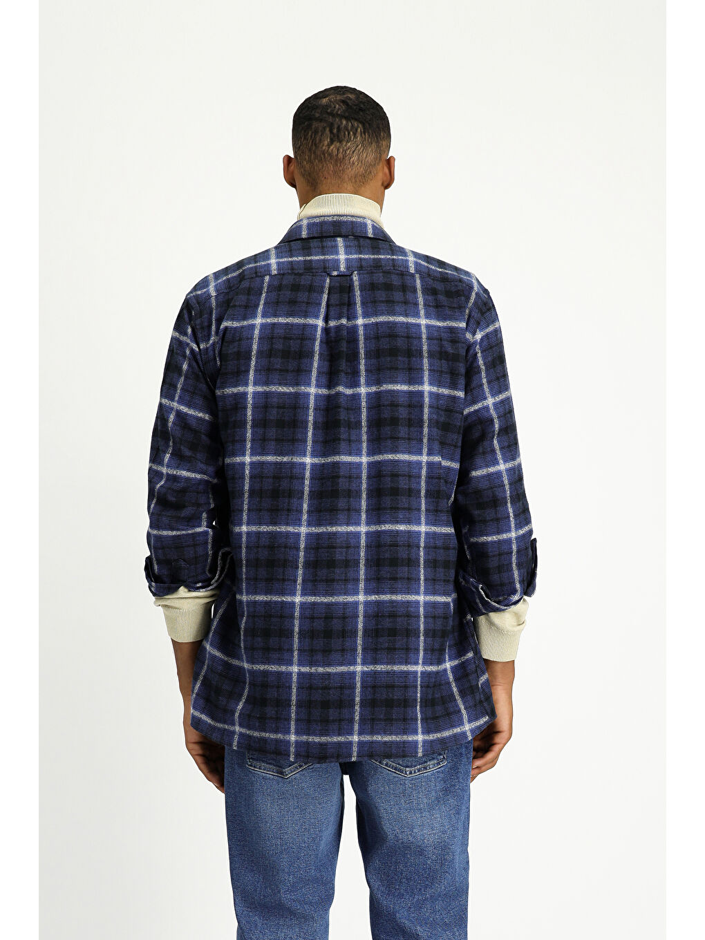 Lacivert Uzun Kol Regular Fit Shacket Oduncu Ekose Pamuk Gömlek-3