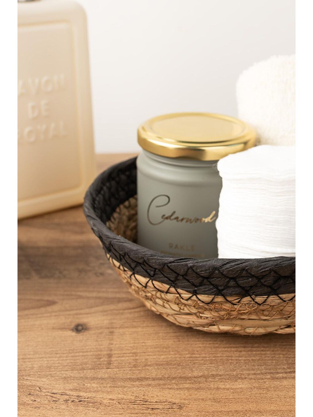 15293 Çok Amaçlı Yuvarlak Dekoratif Hasır Sepet Düzenleyici Organizer Ekmeklik - Siyah-1