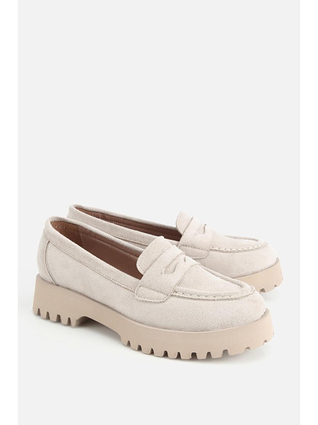 Kadın Bej Süet Kalın Tabanlı Günlük Loafer-1