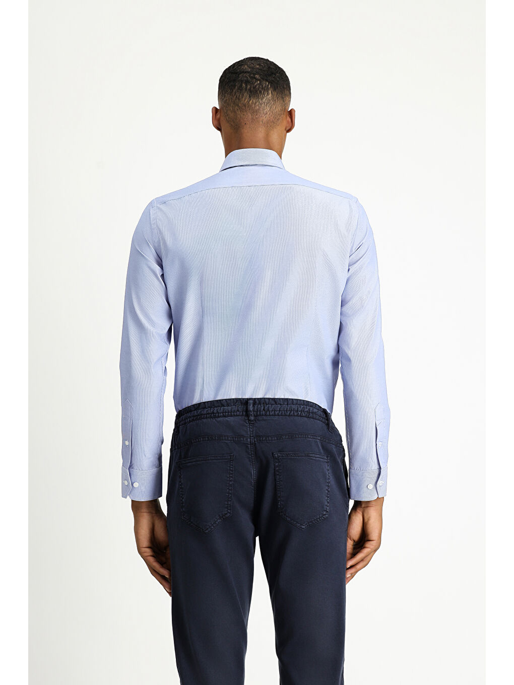 Mavi Uzun Kol Slim Fit Dar Kesim Klasik Desenli Pamuklu Kolay Ütülenebilir Gömlek-3