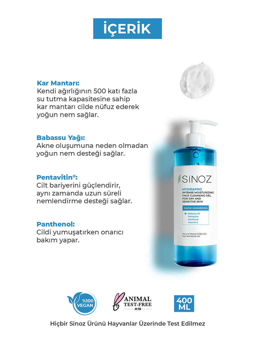 Sinoz Hydrapro Kuru ve Hassas Ciltler İçin Yüz Temizleme Jeli 400 Ml - 2