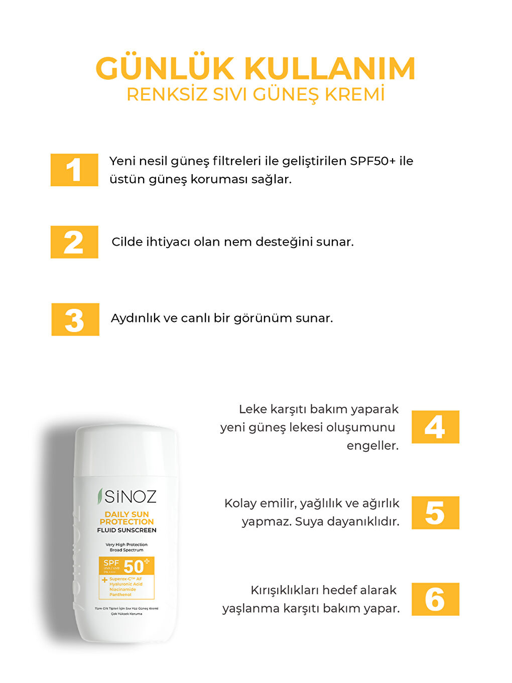 SPF50+ Günlük Kullanım Sıvı Yüz Güneş Kremi 50ml - Yeni Nesil Güneş Filtreleri- Hibrit Formül-PA++++-1