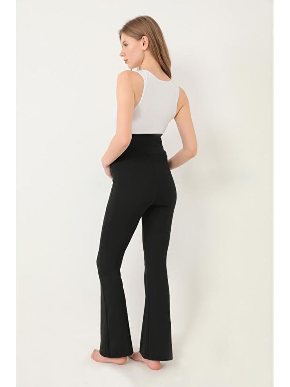 Siyah Yüksek Bel Hamile İspanyol Paça Kadın Tayt-4