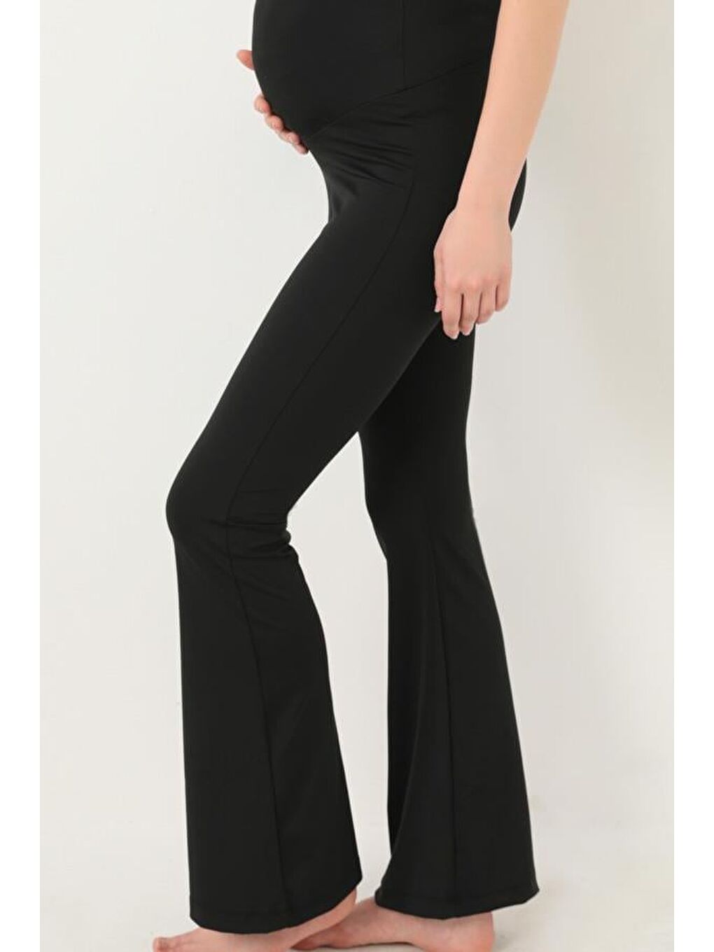 Siyah Yüksek Bel Hamile İspanyol Paça Kadın Tayt-5