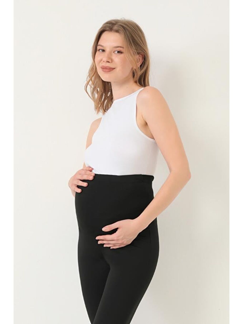 Siyah Yüksek Bel Hamile İspanyol Paça Kadın Tayt-7