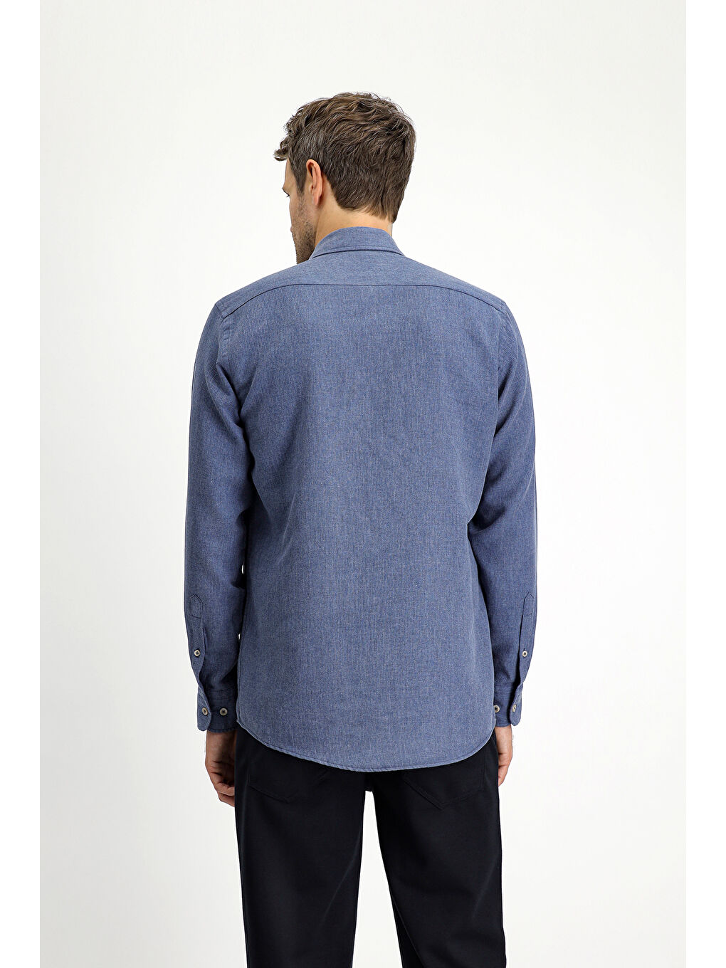 İndigo Uzun Kol Regular Fit Spor Pamuklu Kolay Ütülenebilir Gömlek-3