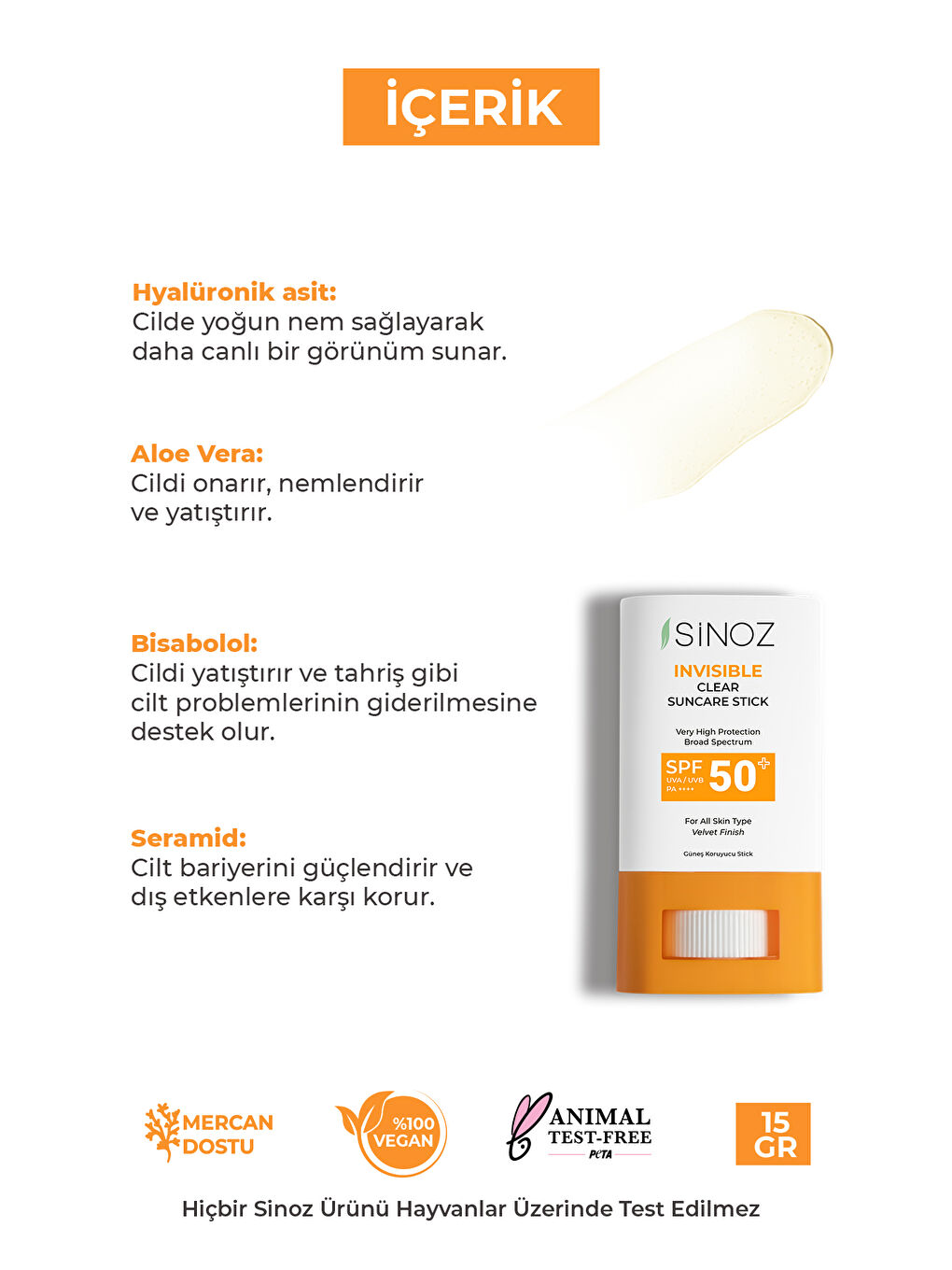 Sinoz Spf50+ Nemlendirici Ve Yatıştırıcı Yüksek Korumalı Şeffaf Stick Güneş Kremi 15 Gr - 2