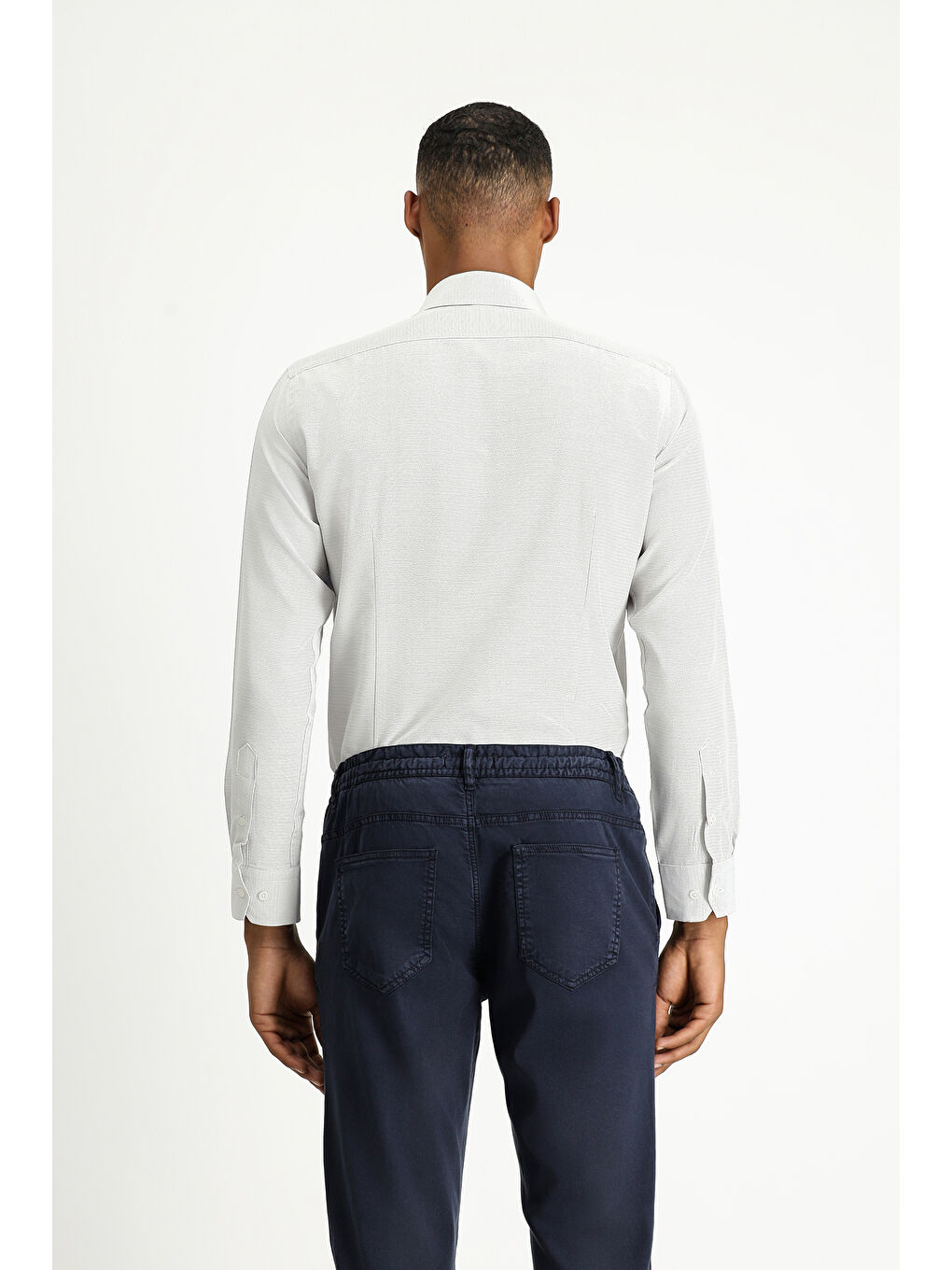 Gri Uzun Kol Slim Fit Dar Kesim Klasik Desenli Pamuklu Kolay Ütülenebilir Gömlek-3