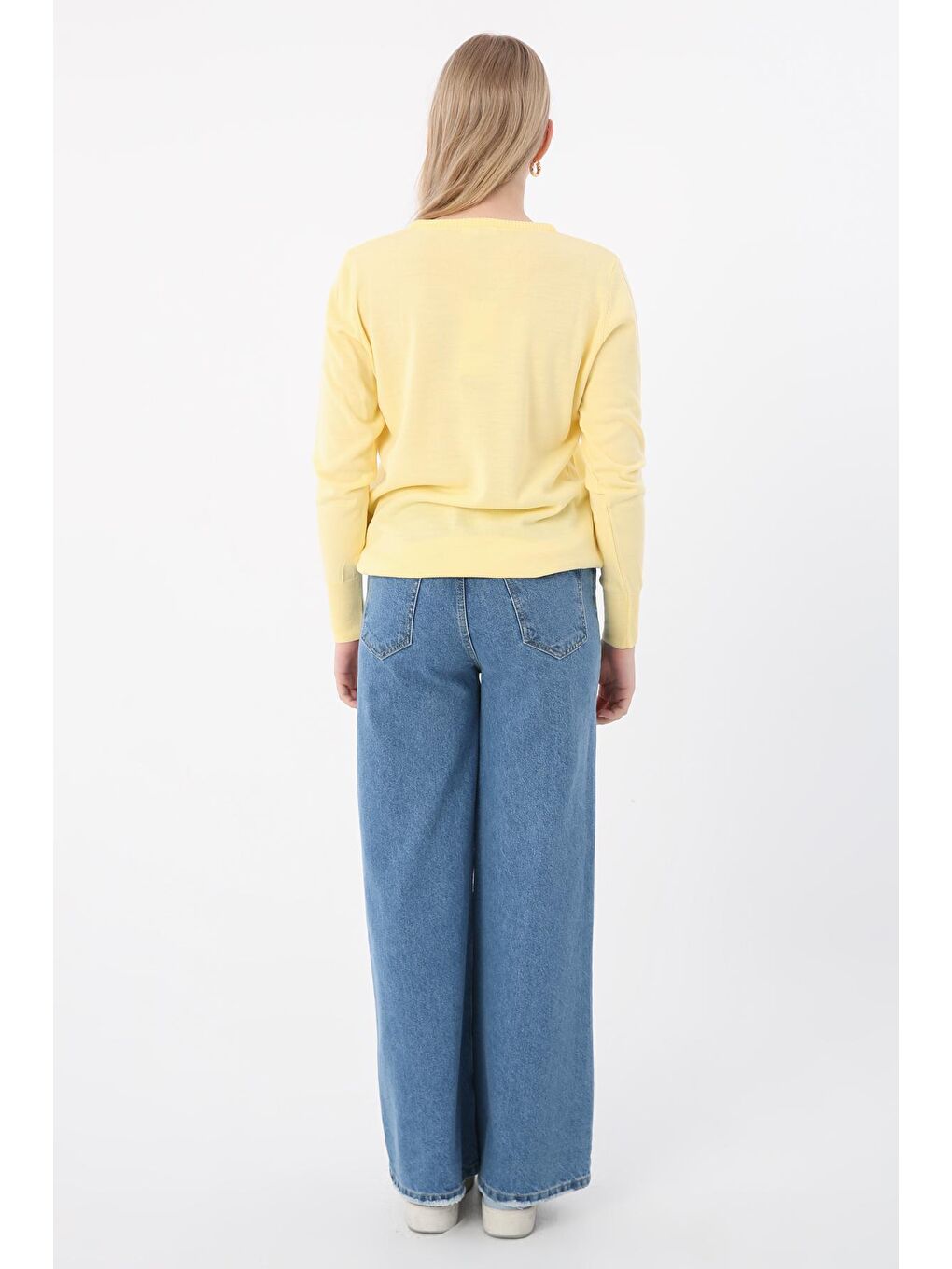 Sarı V Yaka Triko Kazak-3