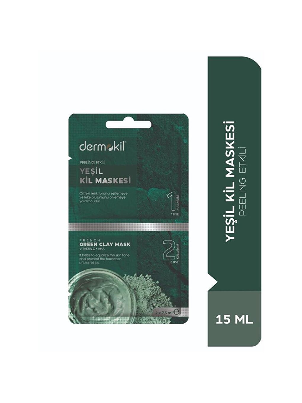 DERMOKIL Beyaz-Pudra Peeling Etkili Yeşil Kil Maske 15ml