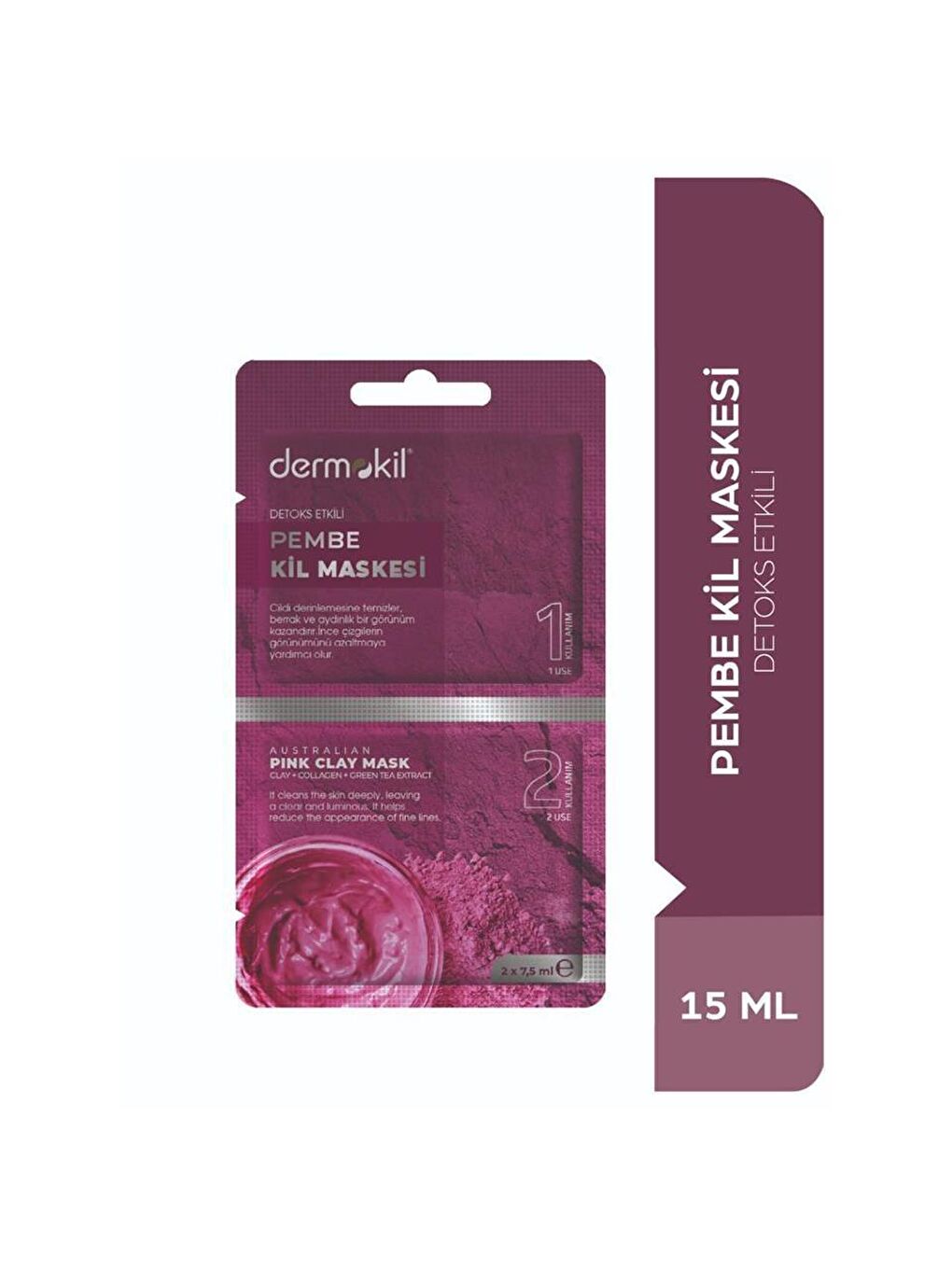 DERMOKIL Beyaz-Pudra Detoks Etkili Pembe Kil Maske 15 ml