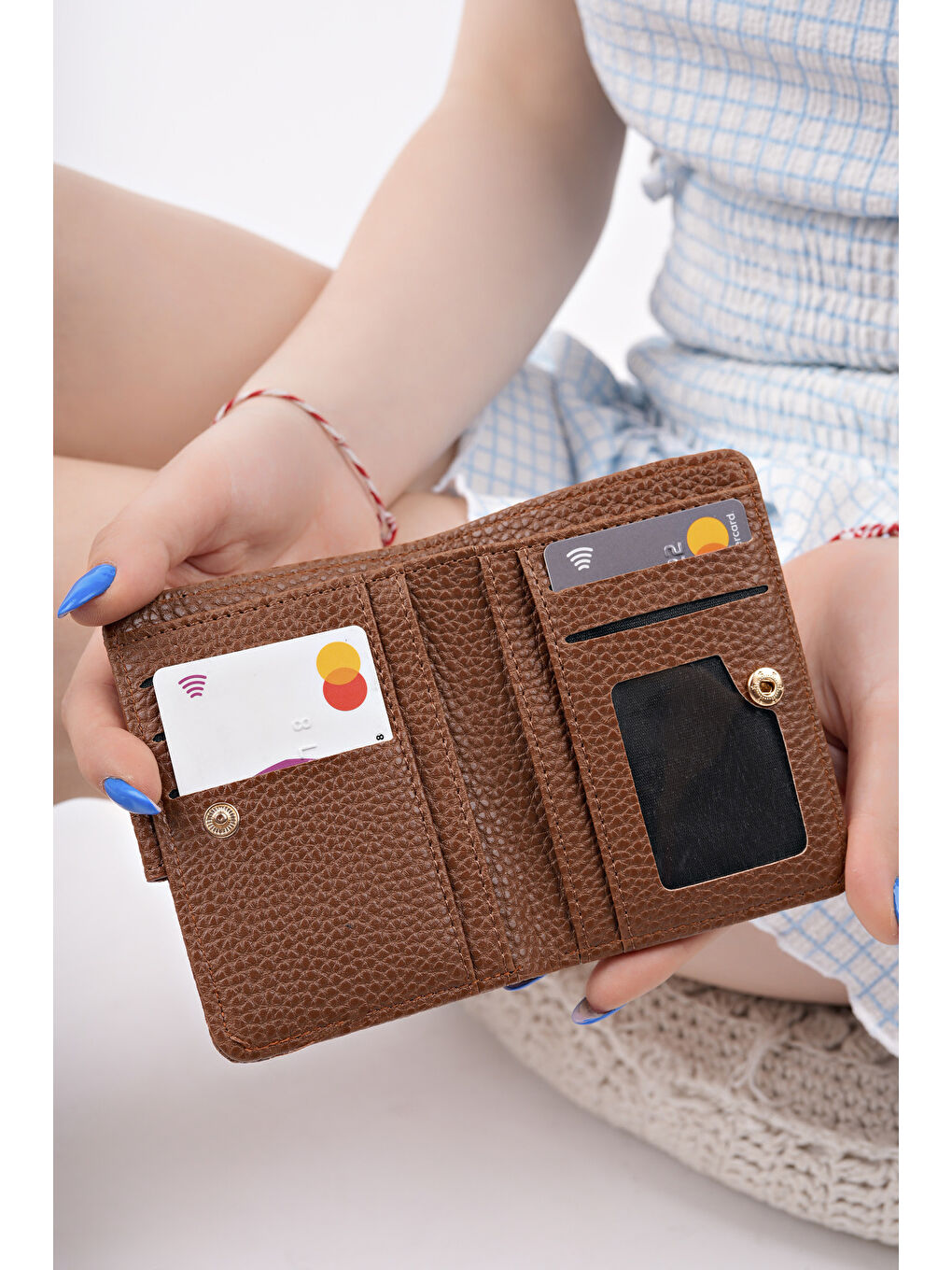 Kahverengi ARYA Bozuk & Kağıt Para Bölmeli Fermuarlı Kartlık Kadın Cüzdan-4