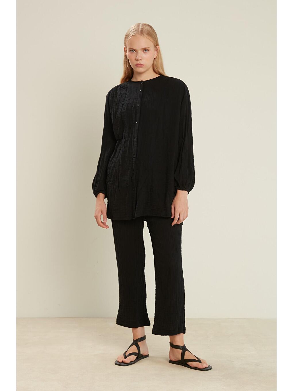 Müslin Pantolon Siyah-3