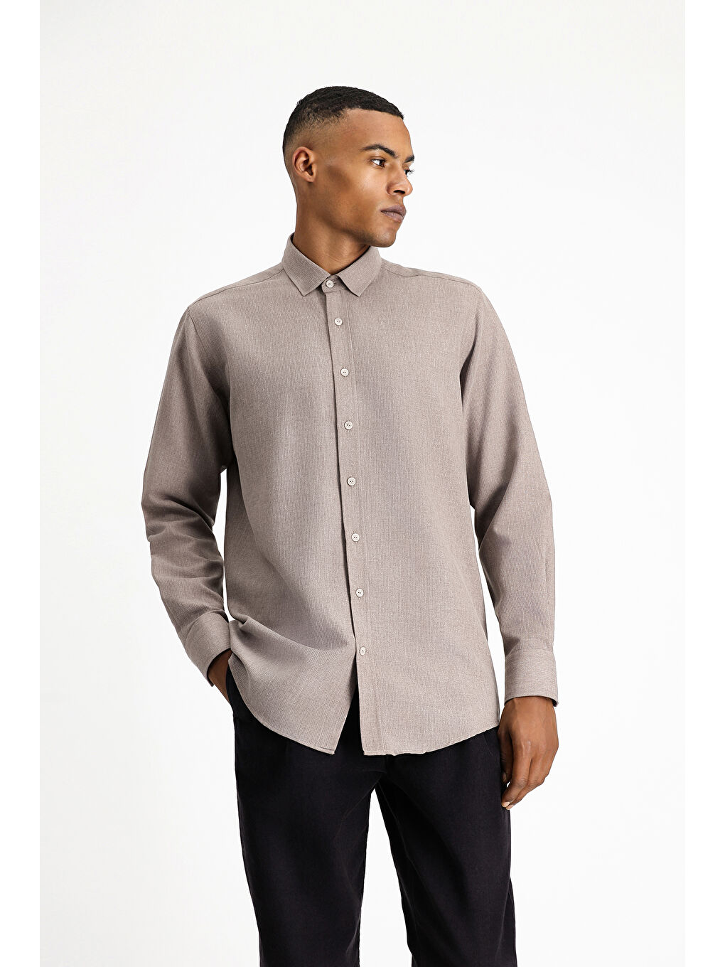 Kahverengi Uzun Kol Regular Fit Spor Pamuklu Kolay Ütülenebilir Gömlek-3