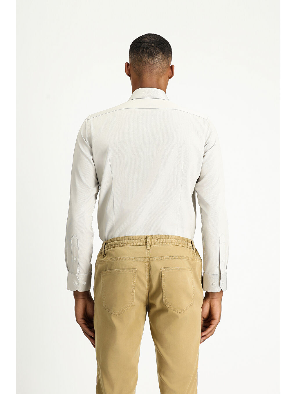 Gri Uzun Kol Slim Fit Dar Kesim Klasik Desenli Pamuklu Kolay Ütülenebilir Gömlek-3