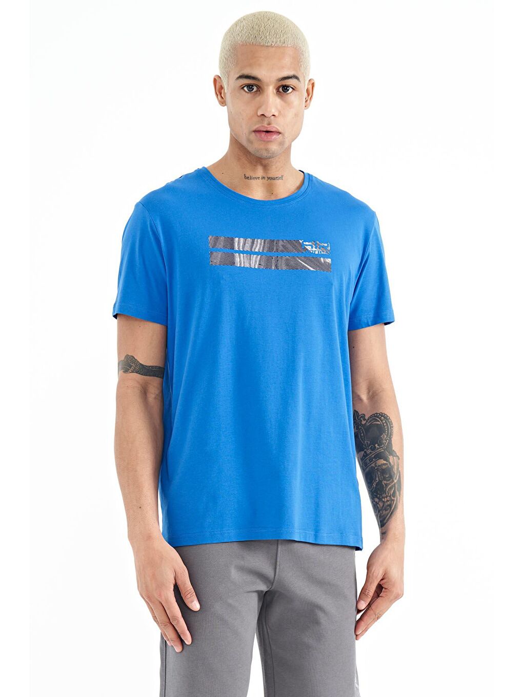 AIR JONES Mavi Peter Saks O Yaka Erkek T-Shirt - 88204 - 3