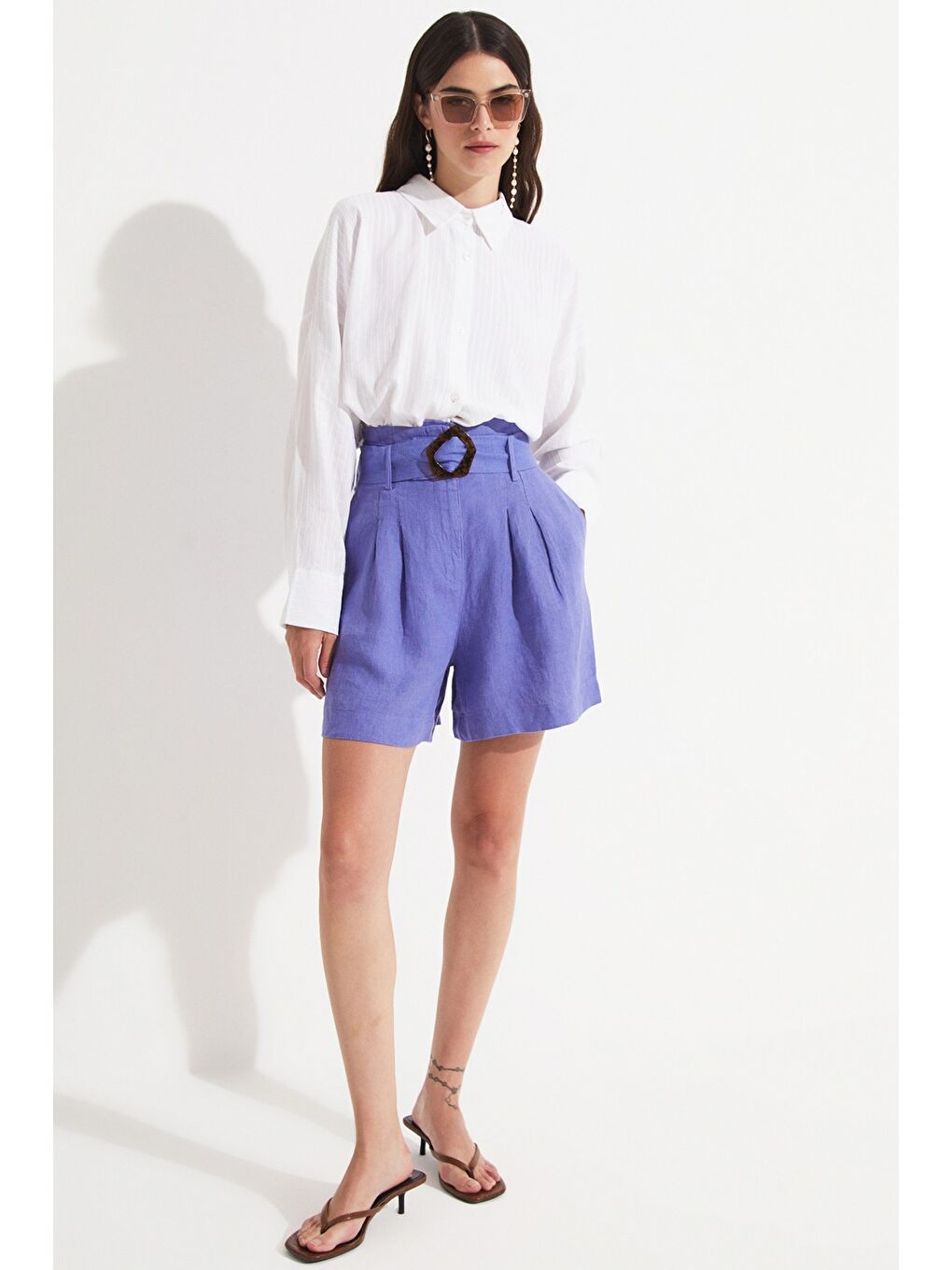 Lila Exclusive %100 Keten Şort-1