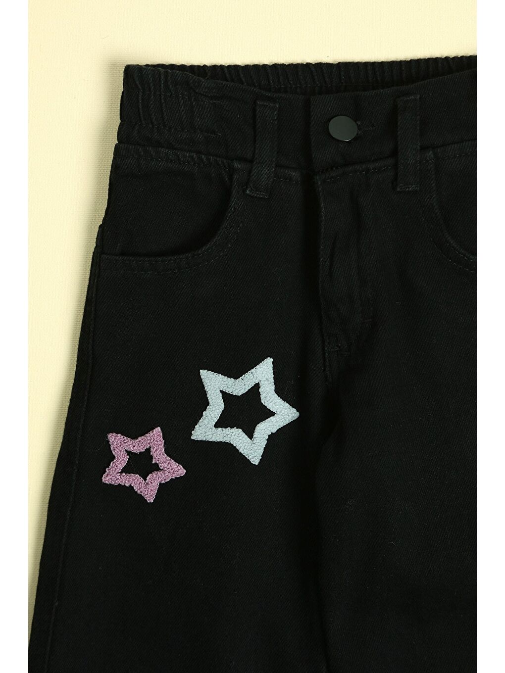 Siyah Beli Lastikli Yıldız Nakışlı Kız Çocuk Palazzo Pantolon-1