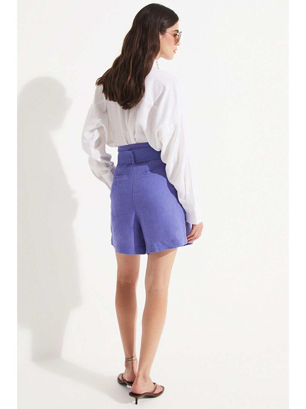 Lila Exclusive %100 Keten Şort-2