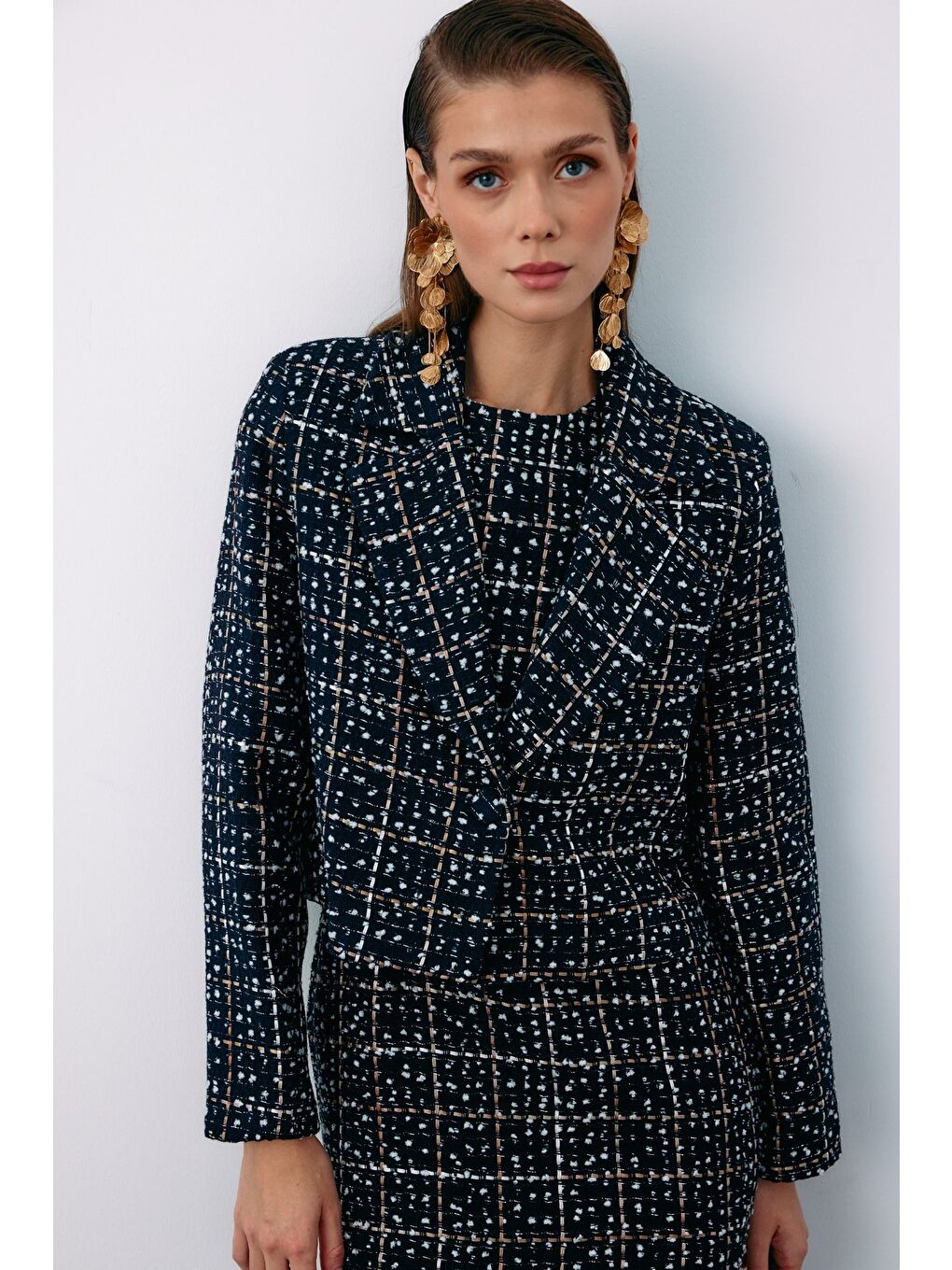 Düğmeli Tüvit Kısa Ceket - Lacivert-1