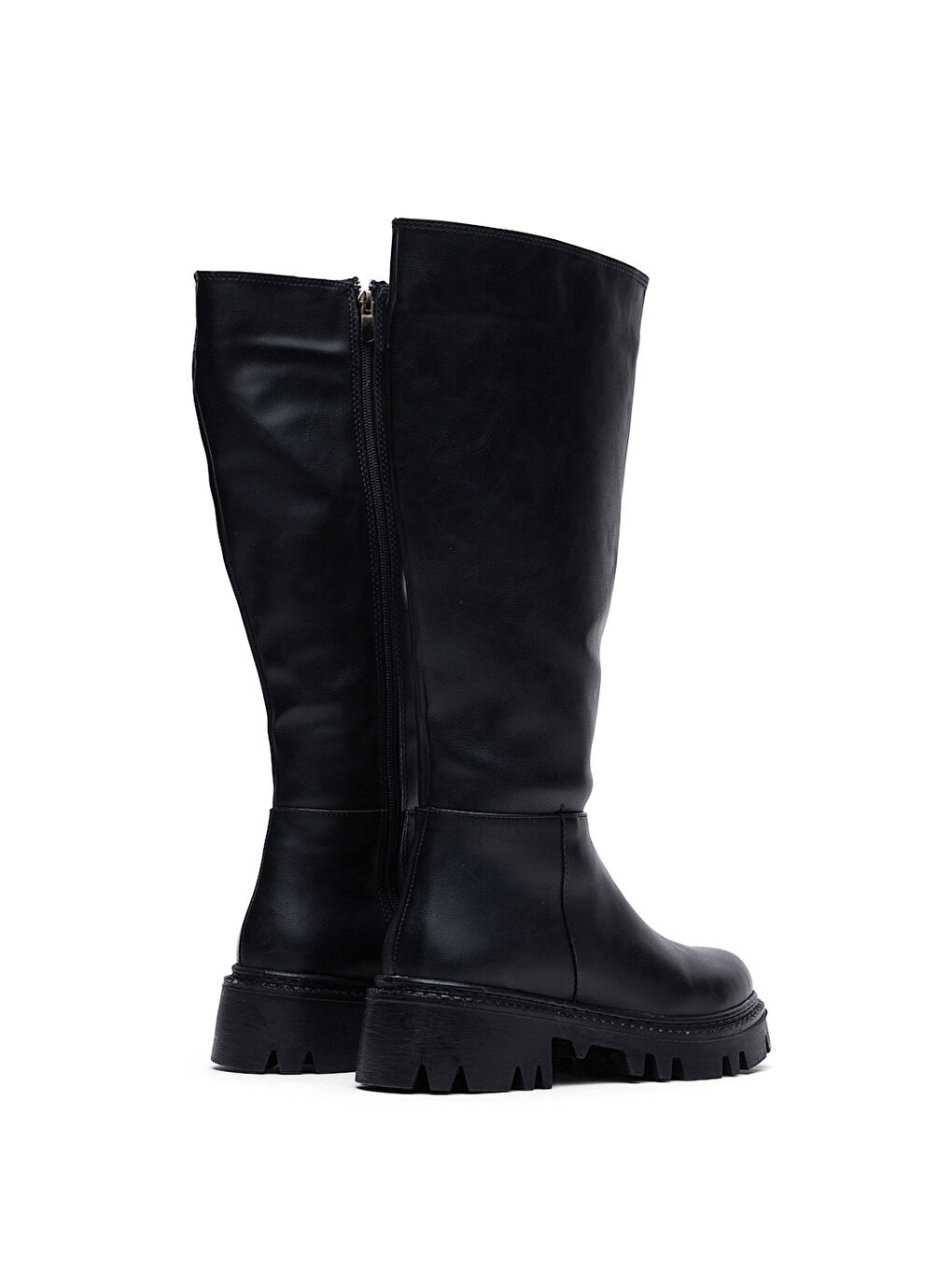 Kadın Siyah Cilt Rahat Kalıp Yüksek Taban Fermuarlı Çizme-2
