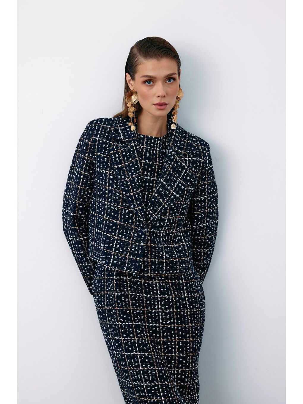 Düğmeli Tüvit Kısa Ceket - Lacivert-2