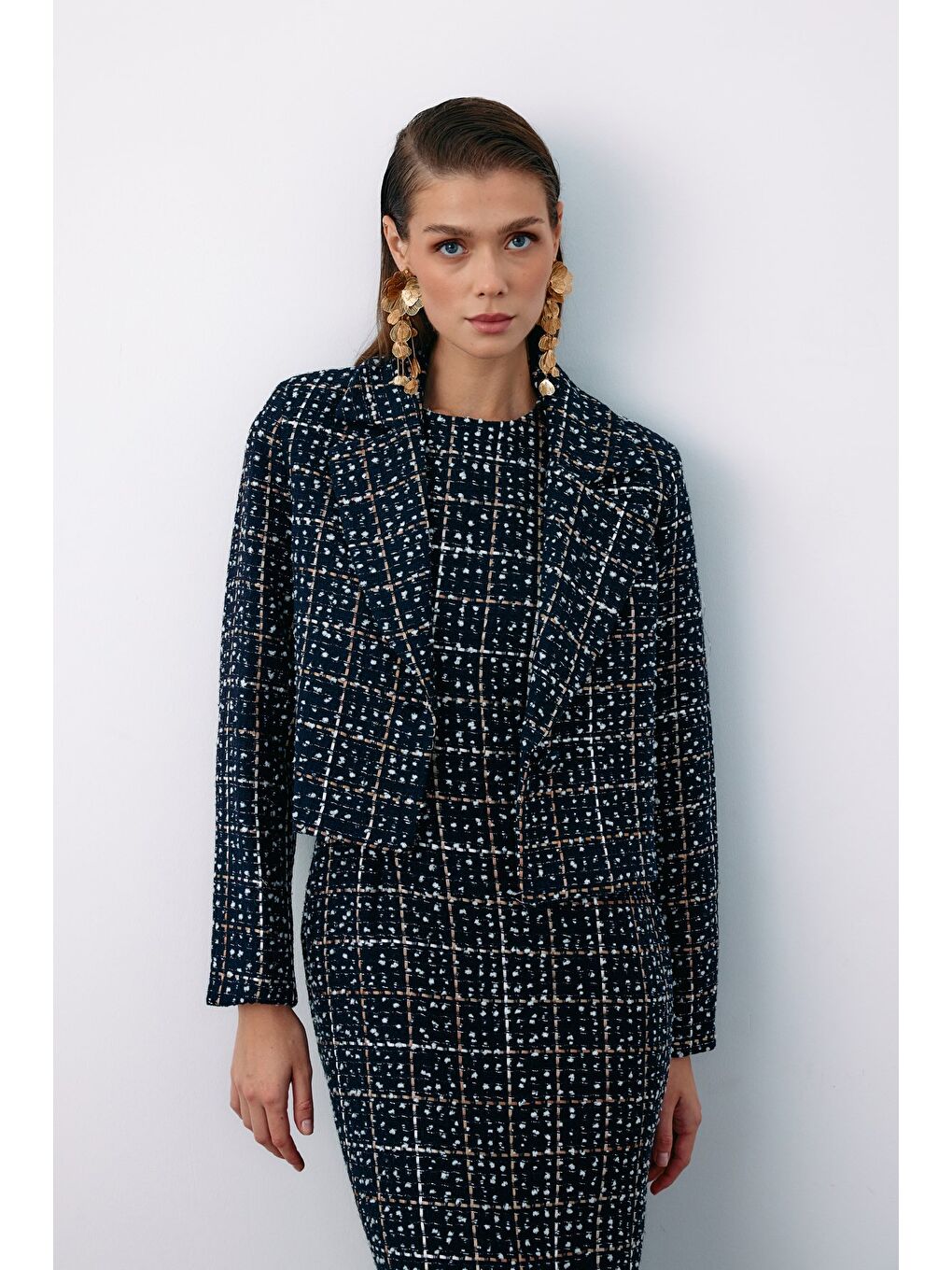 Düğmeli Tüvit Kısa Ceket - Lacivert-3