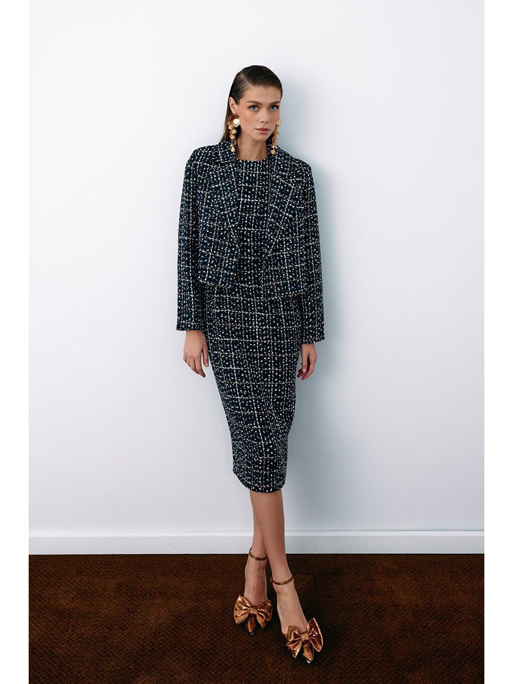 Düğmeli Tüvit Kısa Ceket - Lacivert-4