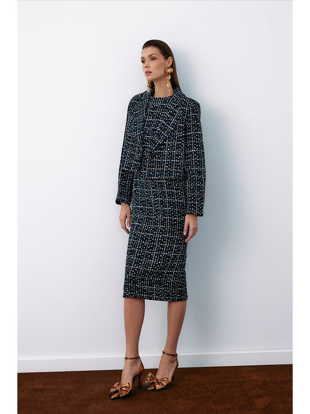 Düğmeli Tüvit Kısa Ceket - Lacivert-5