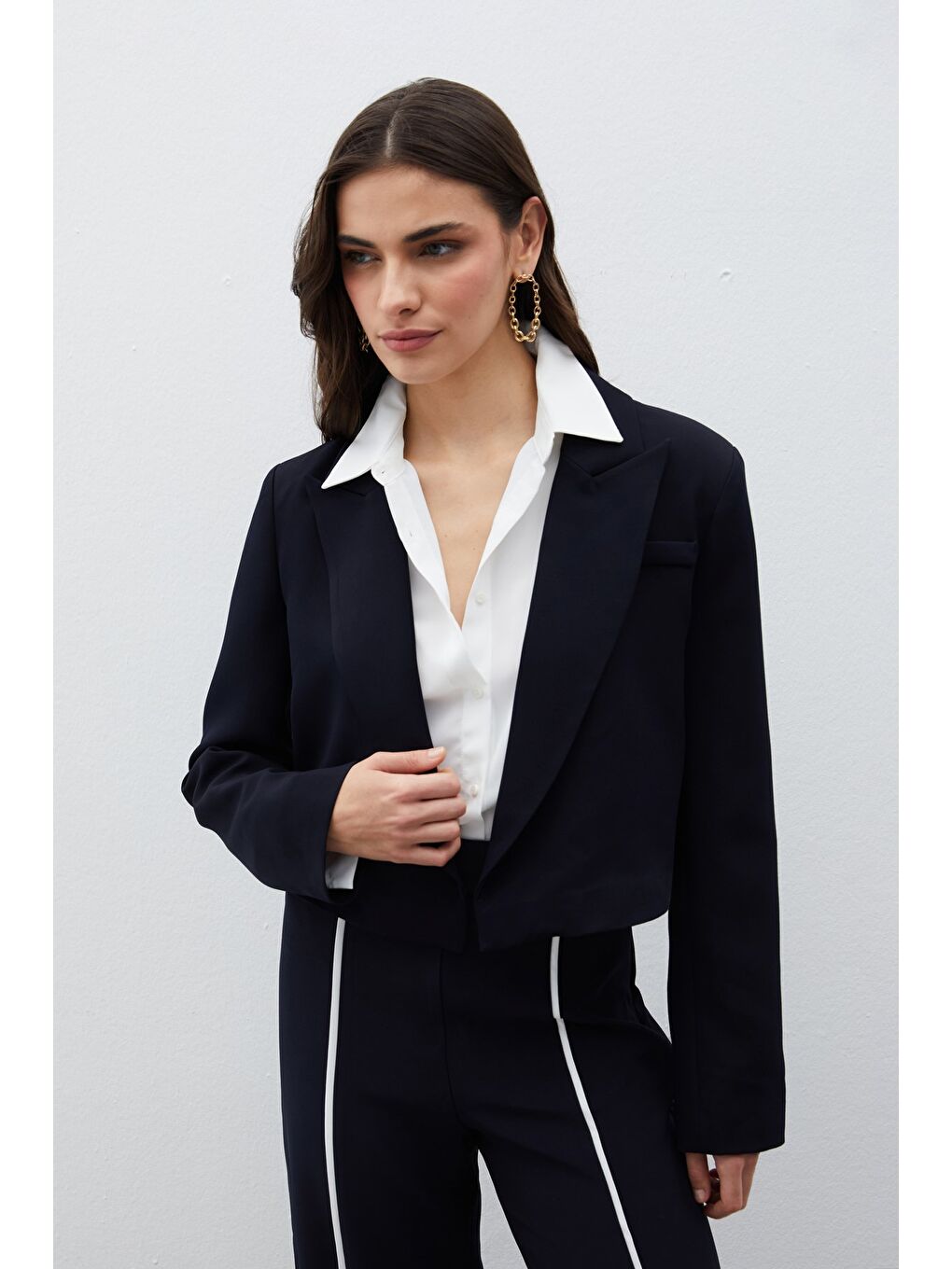 Şal Yaka Kısa Ceket - Lacivert-2