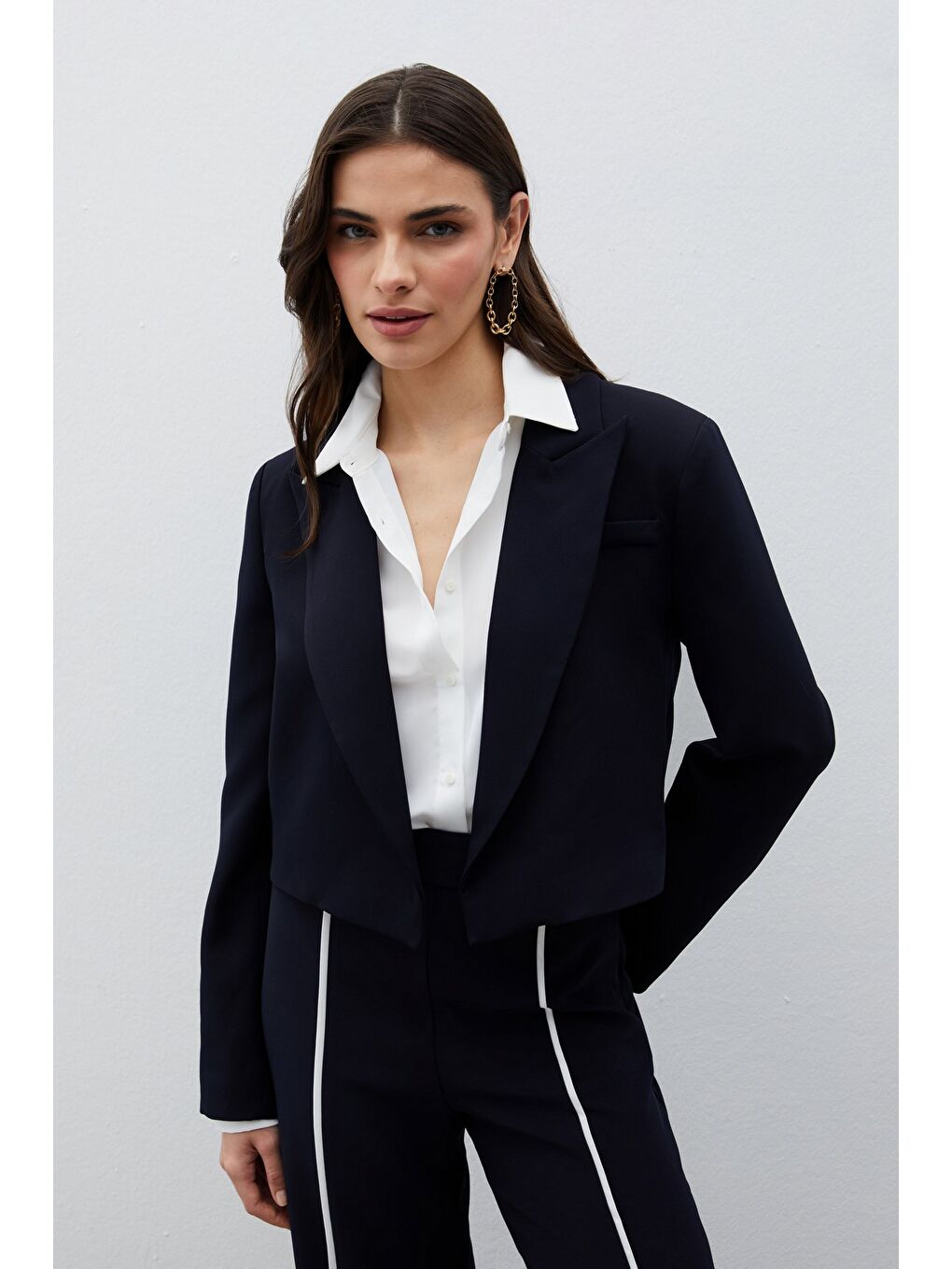 Şal Yaka Kısa Ceket - Lacivert-3