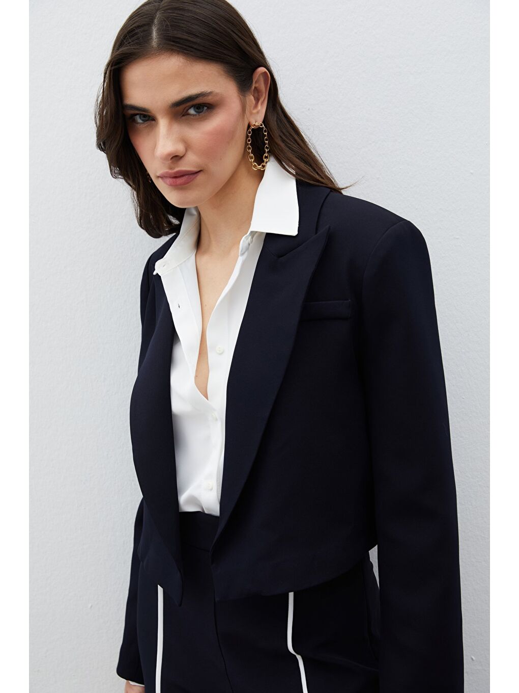 Şal Yaka Kısa Ceket - Lacivert-4