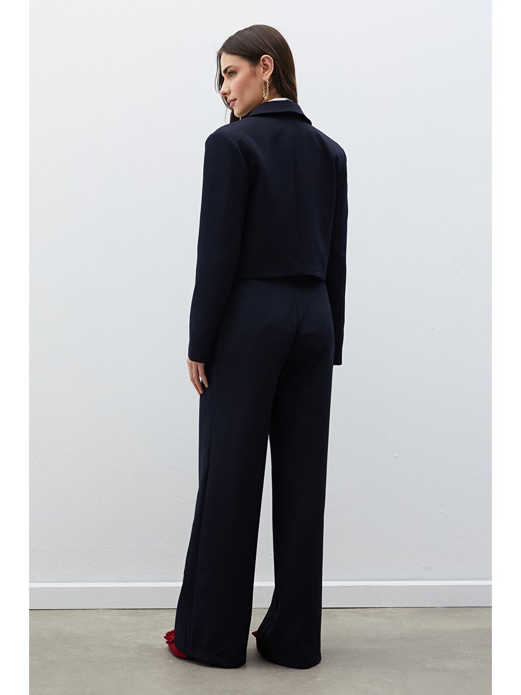 Şal Yaka Kısa Ceket - Lacivert-5