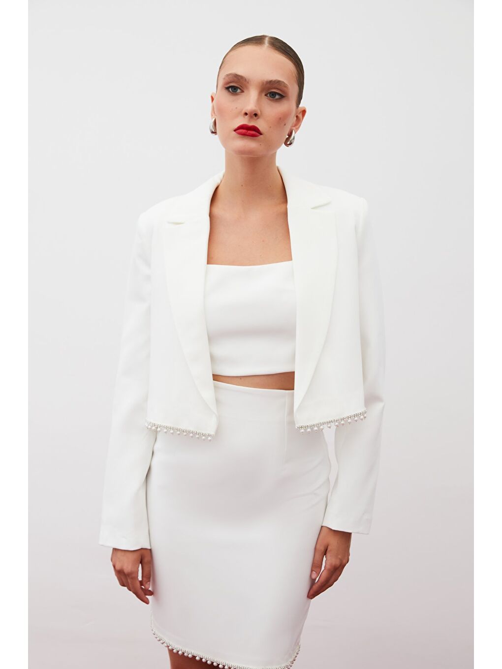 Aksesuarlı Kısa Ceket - Ekru-1