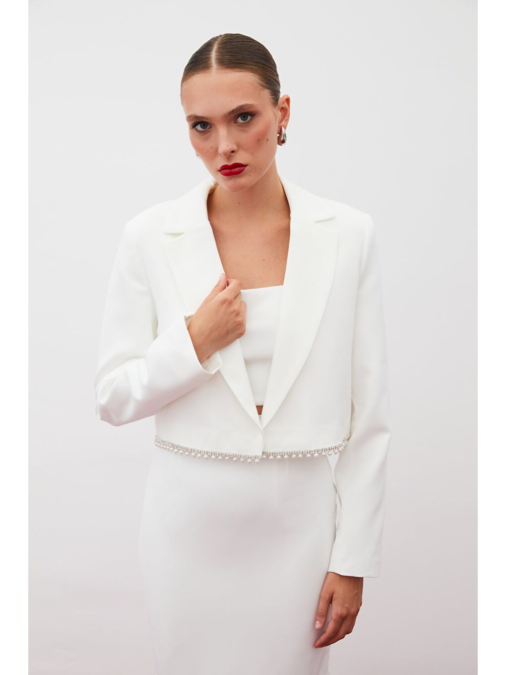 Aksesuarlı Kısa Ceket - Ekru-3