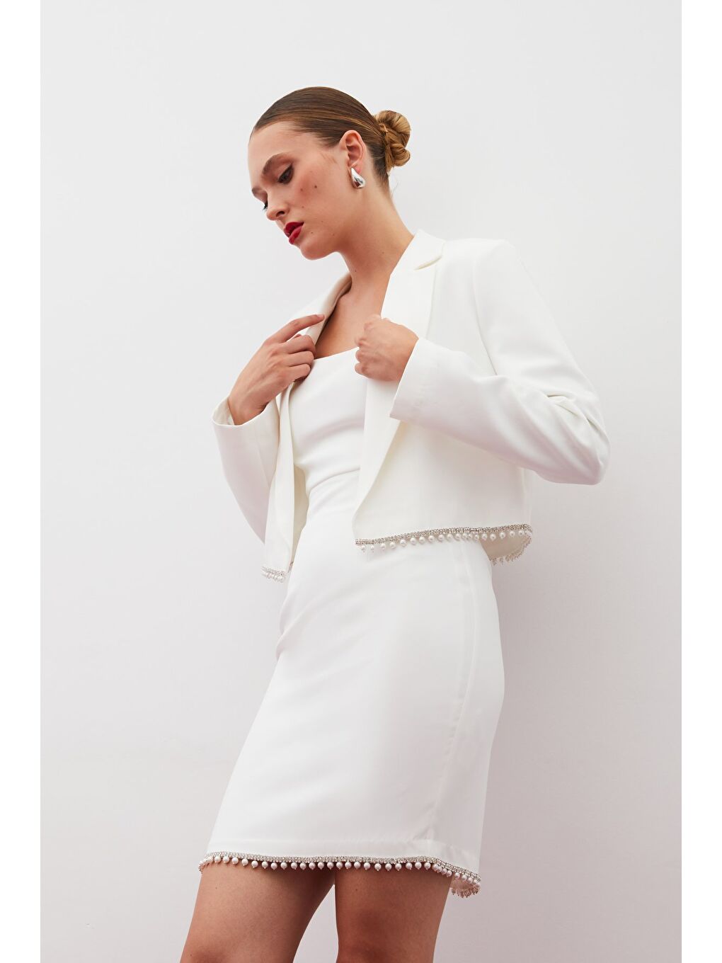 Aksesuarlı Kısa Ceket - Ekru-5