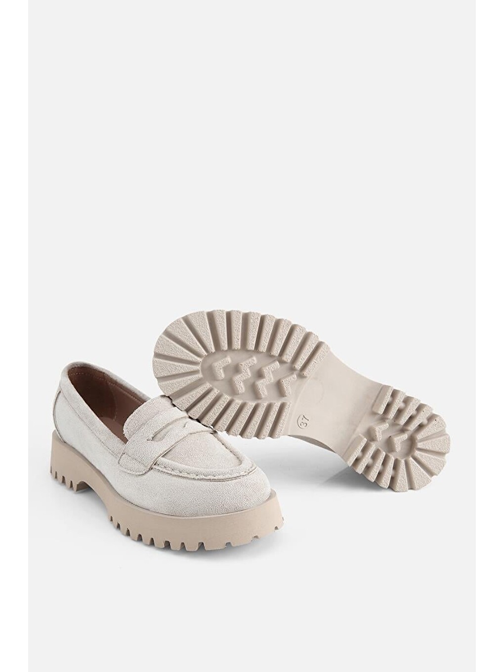 Kadın Bej Süet Kalın Tabanlı Günlük Loafer-5