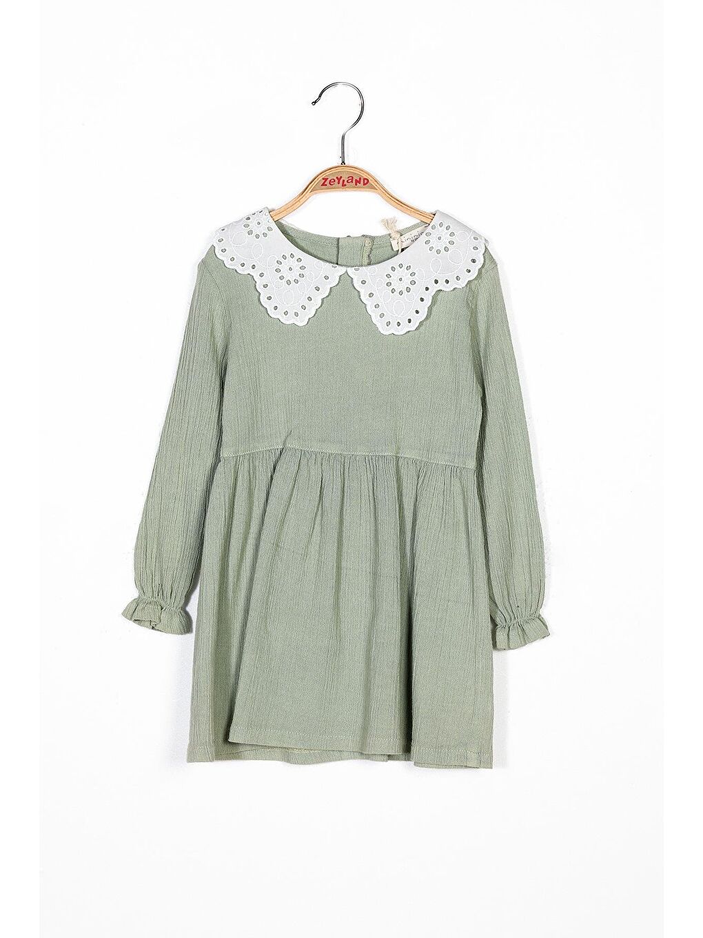 Yeşil Kız Çocuk Bebe Yaka Şile Bezi Dokuma Elbise-2