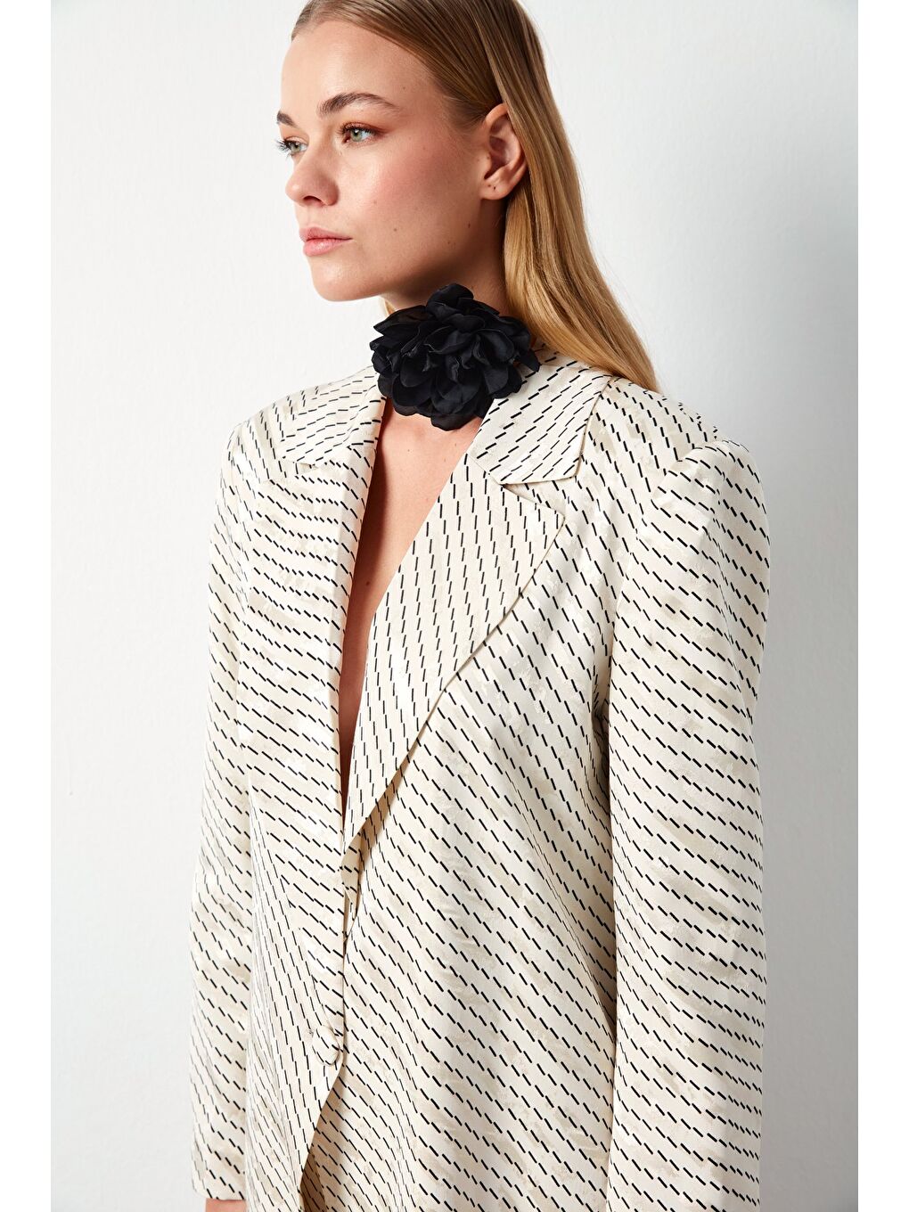 Çizgi Desenli Ceket - Bej-1