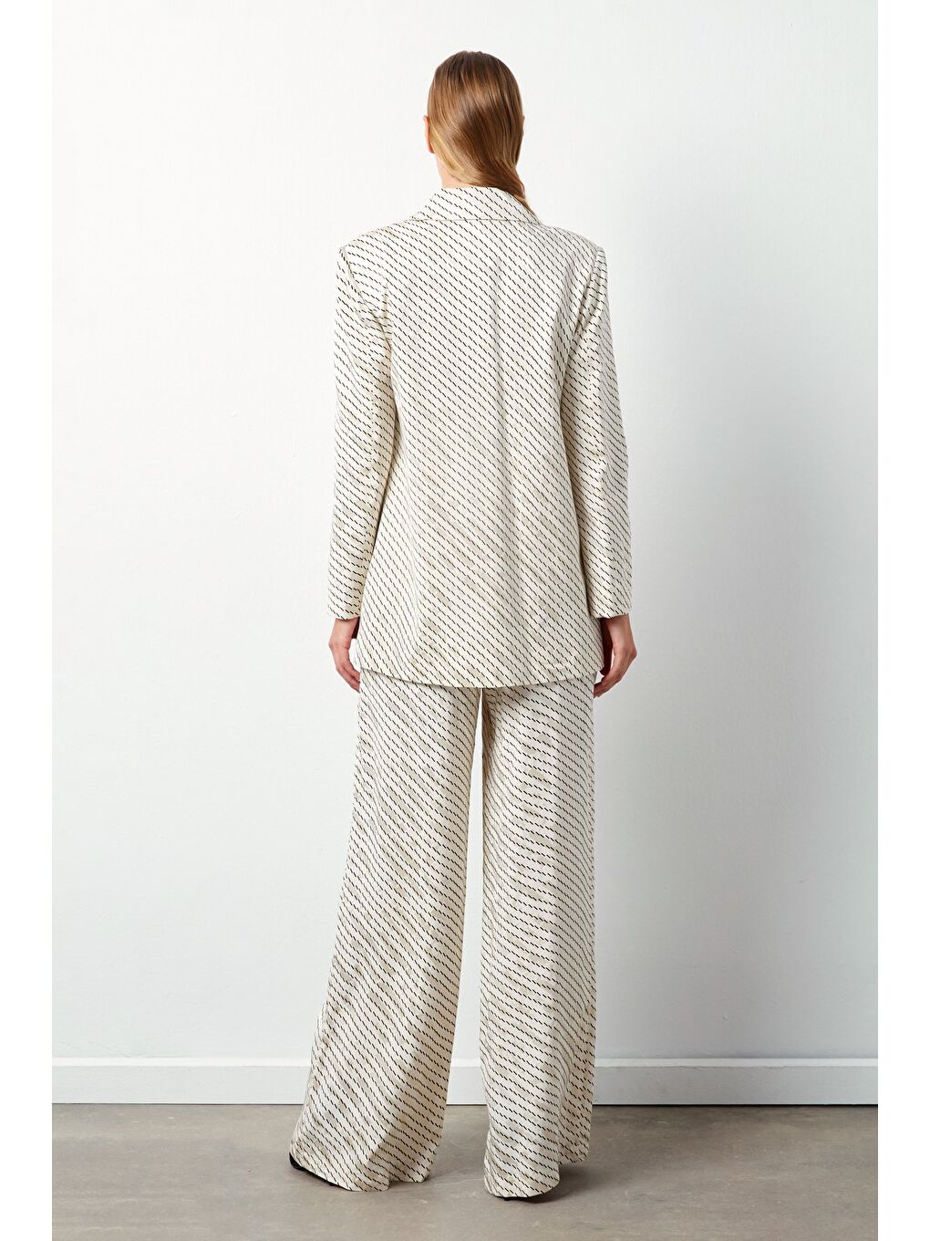 Çizgi Desenli Ceket - Bej-3