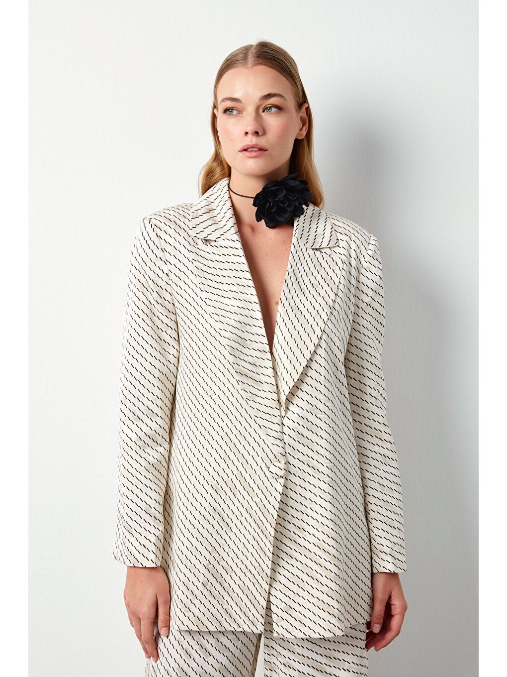 Çizgi Desenli Ceket - Bej-4