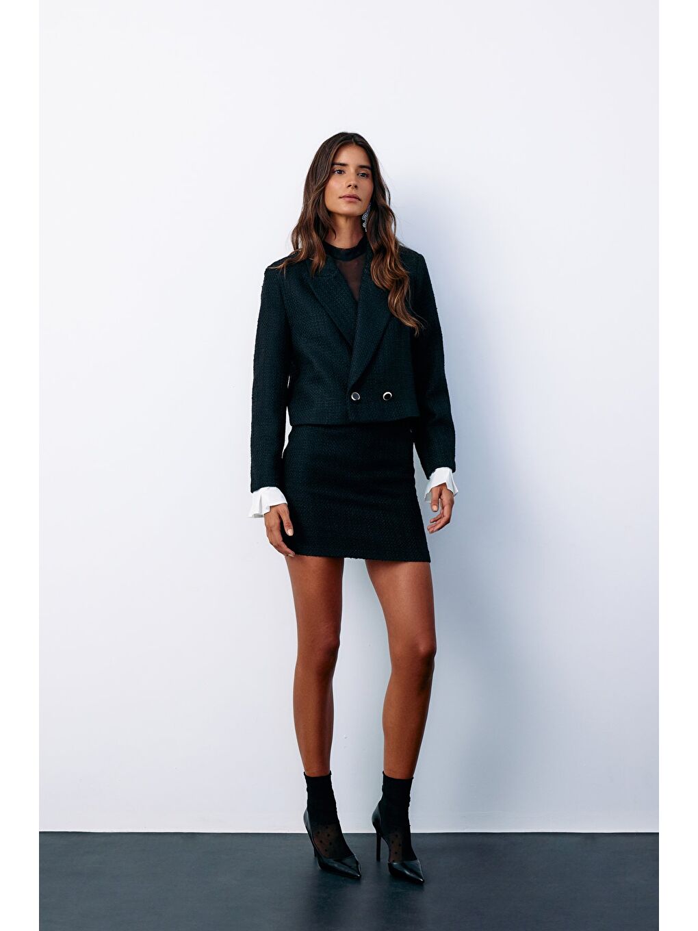 Manşet Detaylı Tüvit Ceket - Siyah-2