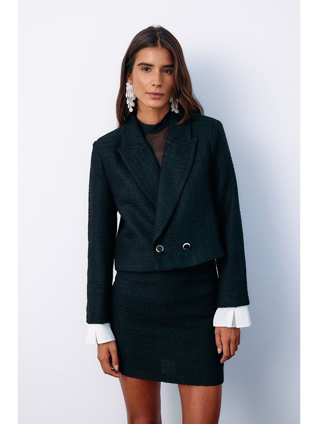 Manşet Detaylı Tüvit Ceket - Siyah-5