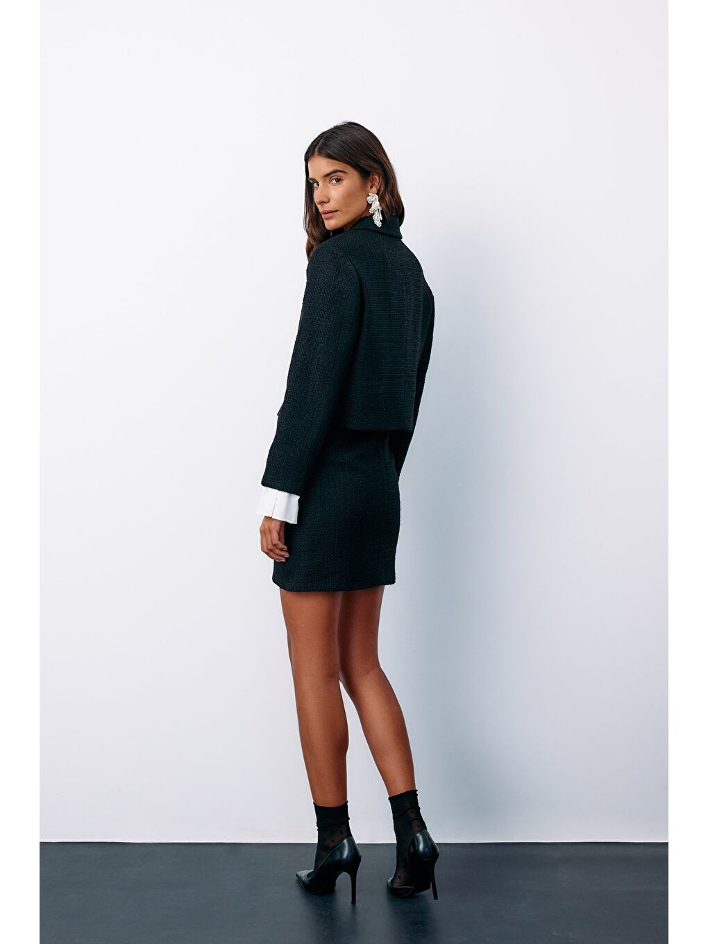 Manşet Detaylı Tüvit Ceket - Siyah-7