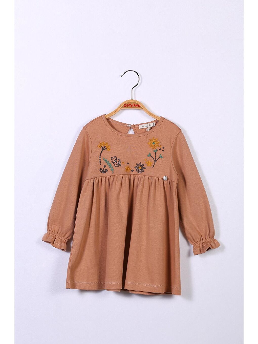 Pembe Kız Çocuk Nakışlı Örme Elbise-3