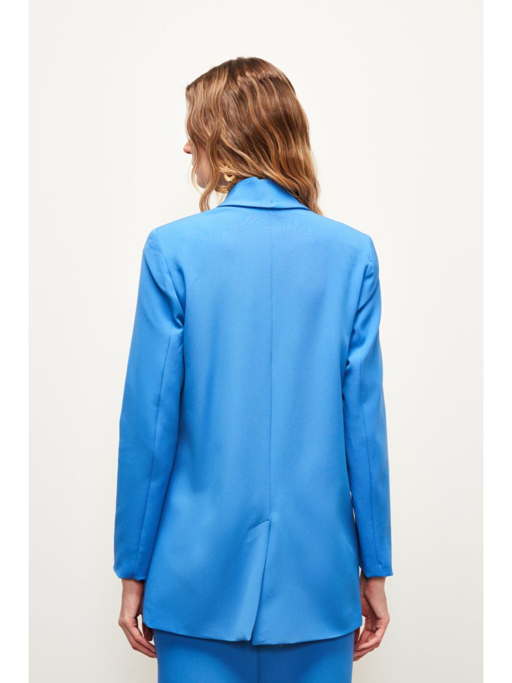 SATEEN Indigo Düğme Detaylı Kruvaze Ceket - İndigo - 6