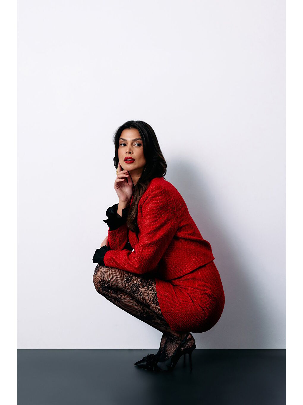 Manşet Detaylı Tüvit Ceket - Kırmızı