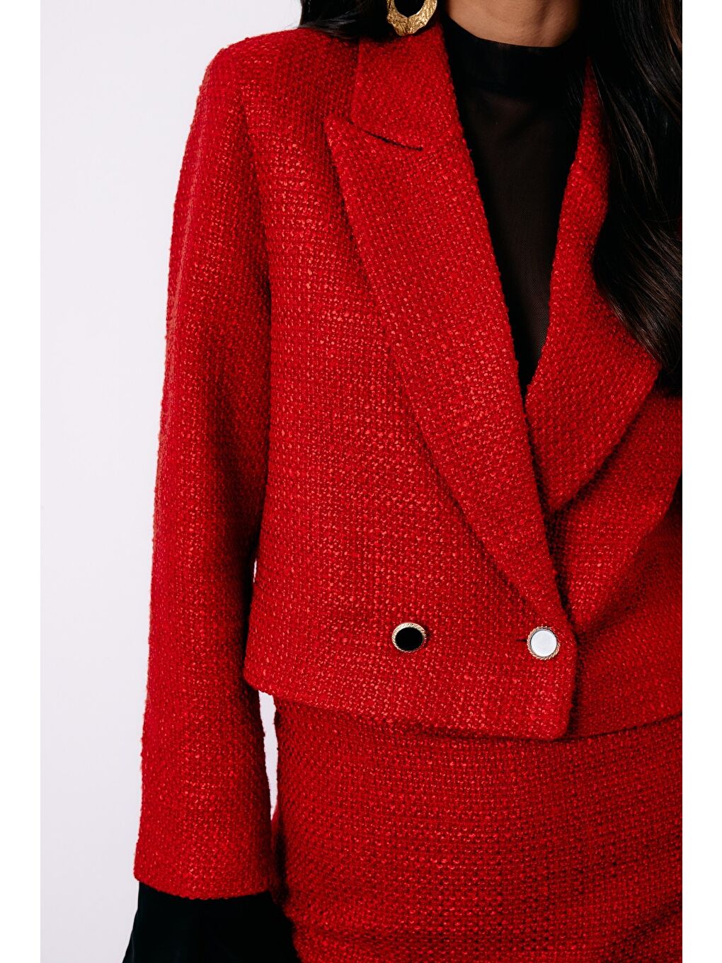 Manşet Detaylı Tüvit Ceket - Kırmızı-1